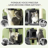 PawHut Arranhador para Gatos Grande 49x49x173 cm com Múltiplos Níveis Cavernas e Brinquedos Suspensos Cinza(m-7)