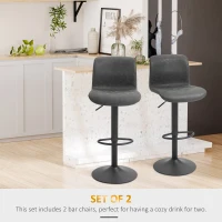 HOMCOM Set of 2 Bar Stool, Adjustable Height PU Leather Barstools with Swivel Seat and Footrest for Breakfast Bar, Kitchen and Home, Grey(m-4)