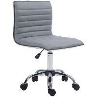 HOMCOM Armless Task Desk Chair, Swivel Office Chair with Faux Leather, Adjustable Seat Height, Chrome Base, Wheels for Home, Light Grey(m-1)