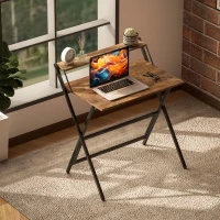 HOMCOM 81.5 cm Folding Computer Desk with Monitor Shelf - Rustic Brown(m-8)