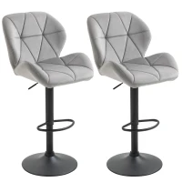 HOMCOM Adjustable Bar Stools Set of 2, Armless Upholstered Swivel Counter Chairs, Barstools with Back, Footrest, Light Grey(m-1)