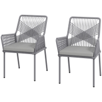 Outsunny 2er-Set Gartenstühle, Terrassenstühle, waschbare Kissen, Rückenlehne, Armlehnen, Stahl, Rattan, Dunkelgrau