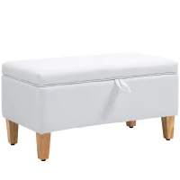 HOMCOM 30L Linen Storage Ottoman Padded Footstool with Rubberwood Legs for Storage Box, Bed End, Shoe Bench, Seating, Cream White(m-1)