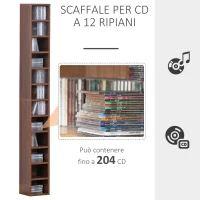 HOMCOM Scaffale Porta CD a 12 Ripiani per 204 CD, Libreria Porta CD, Videogames, Blu-ray in MDF e Truciolato, 21x20x175 cm, Marrone(m-6)