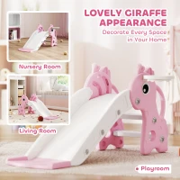 AIYAPLAY 3 in 1 Kids Slide with Climber, Basketball Hoop and Ball, Giraffe Shape Climber Slide for Indoor Kids Age 1-3, Pink(m-5)