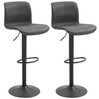 HOMCOM Set of 2 Bar Stool, Adjustable Height PU Leather Barstools with Swivel Seat and Footrest for Breakfast Bar, Kitchen and Home, Grey(m-10)