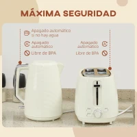 HOMCOM Juego de Hervidor de Agua Eléctrico 2200W 1,7L y Tostador Pan Ranura Ancha para 2 Rebanadas 3 Funciones Crema(m-7)