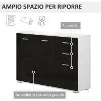 HOMCOM Comò, Mobiletto per Soggiorno e Camera con 3 ante e 2 cassetti, Nero Lucido, Antigraffio (106 x 35 x 76 cm)(m-4)