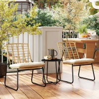 Outsunny 3-teiliges Gartenmöbel-Set, 2 Rattan-Stühle, 1 Tisch mit Metallplatte, Sitzkissen, Bistro-Set, Beige & Braun(m-8)