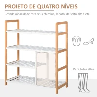 HOMCOM Sapateira multiuso com 4 níveis Máximo 11 pares com compartimento para botas altas Prateleira para sapatos Madeira maciça de pinho 68x26x78 cm Branco(m-4)