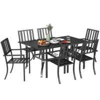 Outsunny 7 Pieces Garden Table and Chairs 6 Seater Outdoor Table and Chairs with Umbrella Hole, for Poolside, Garden, Black(m-10)