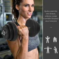 HOMCOM Conjunto de Halteres Pesos Fitness 40kg Ajustável Musculação com Barra de Aço e Discos para Ginásio Casa Preto e Prata(m-7)