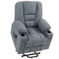 HOMCOM Oversized Riser and Recliner Chairs for the Elderly, Fabric Upholstered Lift Chair for Living Room with Remote Control, Side Pockets, Cup Holder, Grey