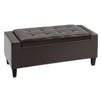 HOMCOM PU Leather Storage Ottoman Bench Storage Chest Tufted Ottoman Cube w/ Flipping Top 92L x 40W x 40H cm Brown(m-1)