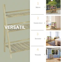 Outsunny Suport Pliabil pentru Plante din Lemn de Brad cu 3 Nivele, 100x37x93 cm, Lemn Natural(m-7)