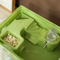 PawHut 3-Tier Hamster Cage with Transparent Top, Sand Bathroom, Exercise Wheel, Hideout Room, Tubes, 45 x 28 x 60 cm, Green(m-9)