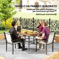 Outsunny Tavolo da Giardino Marrone per 4 Persone con Foro Centrale per Ombrellone, 94L x 94P x 71A cm(m-4)