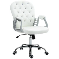 Vinsetto Office Chair Ergonomic 360° Swivel PU Diamante Padded Base 5 Castor Wheels for Home Work White(m-1)