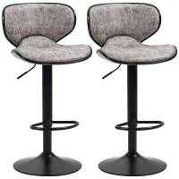 HOMCOM Bar Stool Set of 2 Microfiber Cloth Adjustable Height Armless Chairs with Swivel Seat, Grey(m-1)