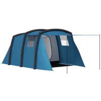 Outsunny Inflatable 3-4 Man Tunnel Tent w/ Air Pump, Living Area & Vestibule, Waterproof Family Camping Air Tent w/ Sewn In Groundsheet & Removable Footprint for Camping, Hiking, Blue(m-1)