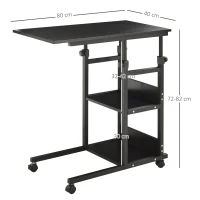 HOMCOM Mesa Lateral para Sofá Mesa lateral em Forma de C com 4 rodas Giratórias Freios Altura Ajustável 3 níveis Estrutura Metálica 80x40x72-82cm Preto(m-3)