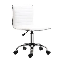 HOMCOM Adjustable Swivel Office Chair with Armless Mid-Back in PU Leather and Chrome Base - White(m-1)