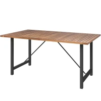 Outsunny Tavolo da Giardino 160x90 cm in Legno di Acacia e Acciaio con Piano a Doghe, Teak(m-10)
