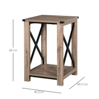 HOMCOM Mesa lateral de estilo colonial com prateleira inferior de armazenamento multifuncional Moldura em formato de X 40,5x40,5x60 cm Carvalho(m-3)