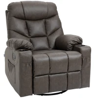 HOMCOM Manual Reclining Chair, Recliner Armchair with Faux Leather, Footrest, Cup Holders, 86x93x102cm, Brown(m-1)