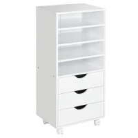 Vinsetto Móveis de escritório com 3 gavetas 4 prateleiras abertas 4 rodas 40x30x83 cm Branco(m-10)