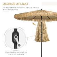 Outsunny Umbrela pentru gradina cu paie, umbrela rotunda stil Hawai cu manivela, Ø265x250cm, kaki(m-4)
