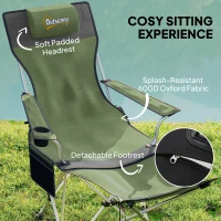 Outsunny Set of 2 Reclining Folding Camping Chair w/ Detachable Footrest, Storage Bag, Cup Holder & Headrest, Lightweight Portable Camp Chair for Beach, Picnic, Olive Green and Grey(m-4)