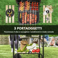 Outsunny Barbecue a Carbone con 3 Ripiani e Ruote, Coperchio con Presa d'Aria Regolabile, Rosso(m-6)