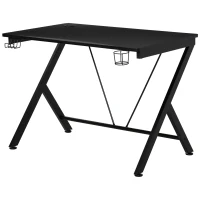 HOMCOM Gaming Desk 108 x 66 cm PC Computer Desk with Whole Board, A Shaped Gaming Table for Home Office with Cup Holder and Headphone Hook, Black(m-1)