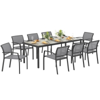 Outsunny Set da Giardino con Tavolo da Pranzo Rettangolare e 8 Sedie Impilabili con Braccioli, Grigio