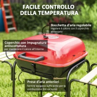 Outsunny Barbecue a Carbone con 3 Ripiani e Ruote, Coperchio con Presa d'Aria Regolabile, Rosso(m-5)