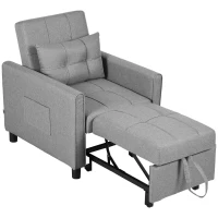 HOMCOM Linen-Look Single Chair Bed - Light Grey(m-1)