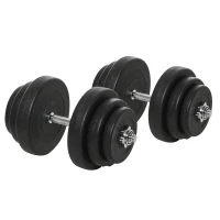 HOMCOM Conjunto de Halteres Pesos Fitness 40kg Ajustável Musculação com Barra de Aço e Discos para Ginásio Casa Preto e Prata(m-11)