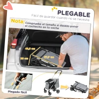 PawHut Cochecito para Mascotas Ligero y Plegable para Perros Pequeños con Ventilación Óptima 80x48,5x106 cm Gris y Plata(m-6)