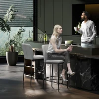 HOMCOM Set 2 Sgabelli Bar in Velluto Moderni con Poggiapiedi e Schienale, 41x52x97 cm, Grigio(m-8)