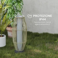 Outsunny Lampada Solare da Giardino con Illuminazione LED, in PE, Rattan e Acciaio, Ø26x72 cm, Grigio(m-7)
