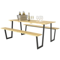 Outsunny Bierzeltgarnitur Holz 3-teilig Festzeltgarnitur mit Schirmloch Biertisch 2 x Bierbank 175 x 148 x 78 cm Naturholz