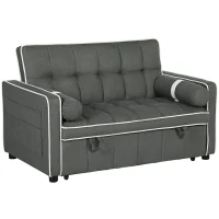 HOMCOM Two-Seater Linen-Look Sofa Bed - Charcoal Grey(m-1)