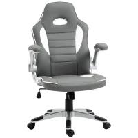 Vinsetto Computer Gaming Chair, Office Desk Swivel Chair, PU Leather Racing Chair with 90° Flip-up Armrest, Adjustable Height and Rolling Wheels, Grey(m-1)