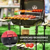 Outsunny Barbecue a Carbone con 3 Ripiani e Ruote, Coperchio con Presa d'Aria Regolabile, Rosso(m-7)