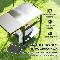 Outsunny Carrello per Barbecue con Piano in Acciaio e Ripiano Richiudibile, Ruote e Ganci, 91x58x76 cm, Nero(m-4)