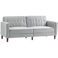 HOMCOM Modern Convertible Sofa Futon Velvet-Touch Tufted Couch Compact Loveseat with Adjustable Split Back, Light Grey(m-1)