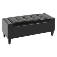 HOMCOM PU Leather Storage Ottoman Bench Storage Chest Tufted Ottoman Cube w/ Flipping Top 92L x 40W x 40H cm Black(m-1)