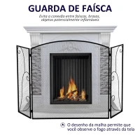 HOMCOM Frente para Lareira de 3 Painéis Dobrável com Dobradiças Estrutura Metálica e Malha Decorativa 132,5x76,5cm Preto(m-4)