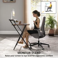 HOMCOM 70 cm Folding Computer Desk with Monitor Shelf - Rustic Brown(m-5)